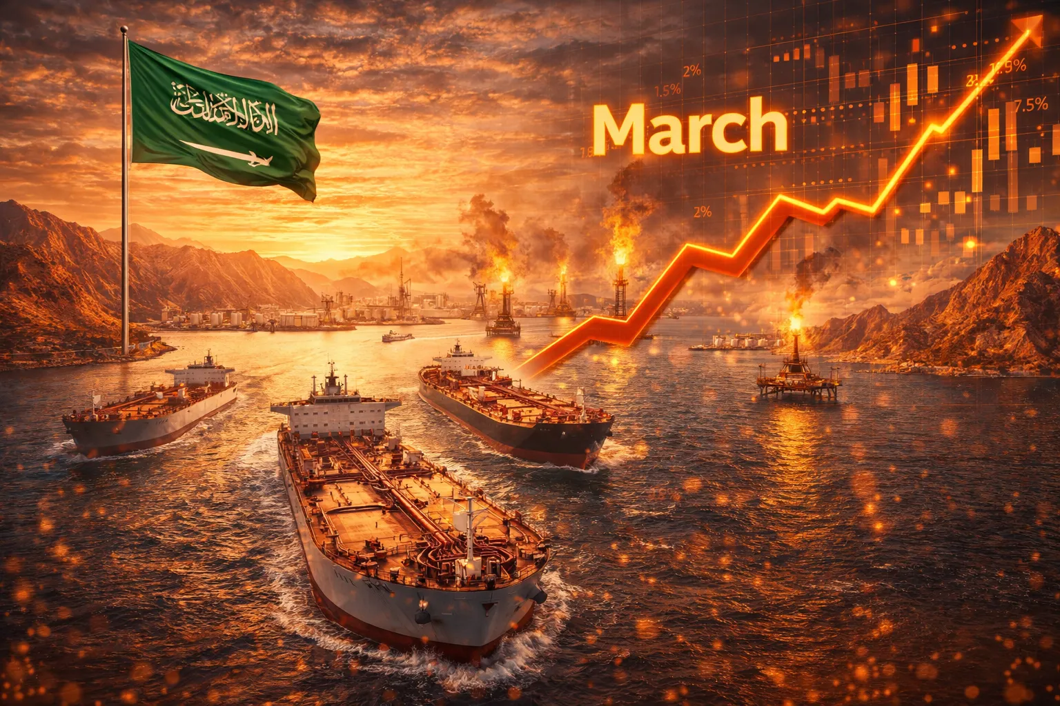 صادرات النفط السعودية من البحر الأحمر تتجه نحو مستويات قياسية في مارس